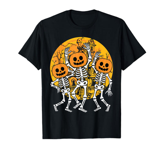 Dancing Skeleton Pumpkin Halloween T-Shirt