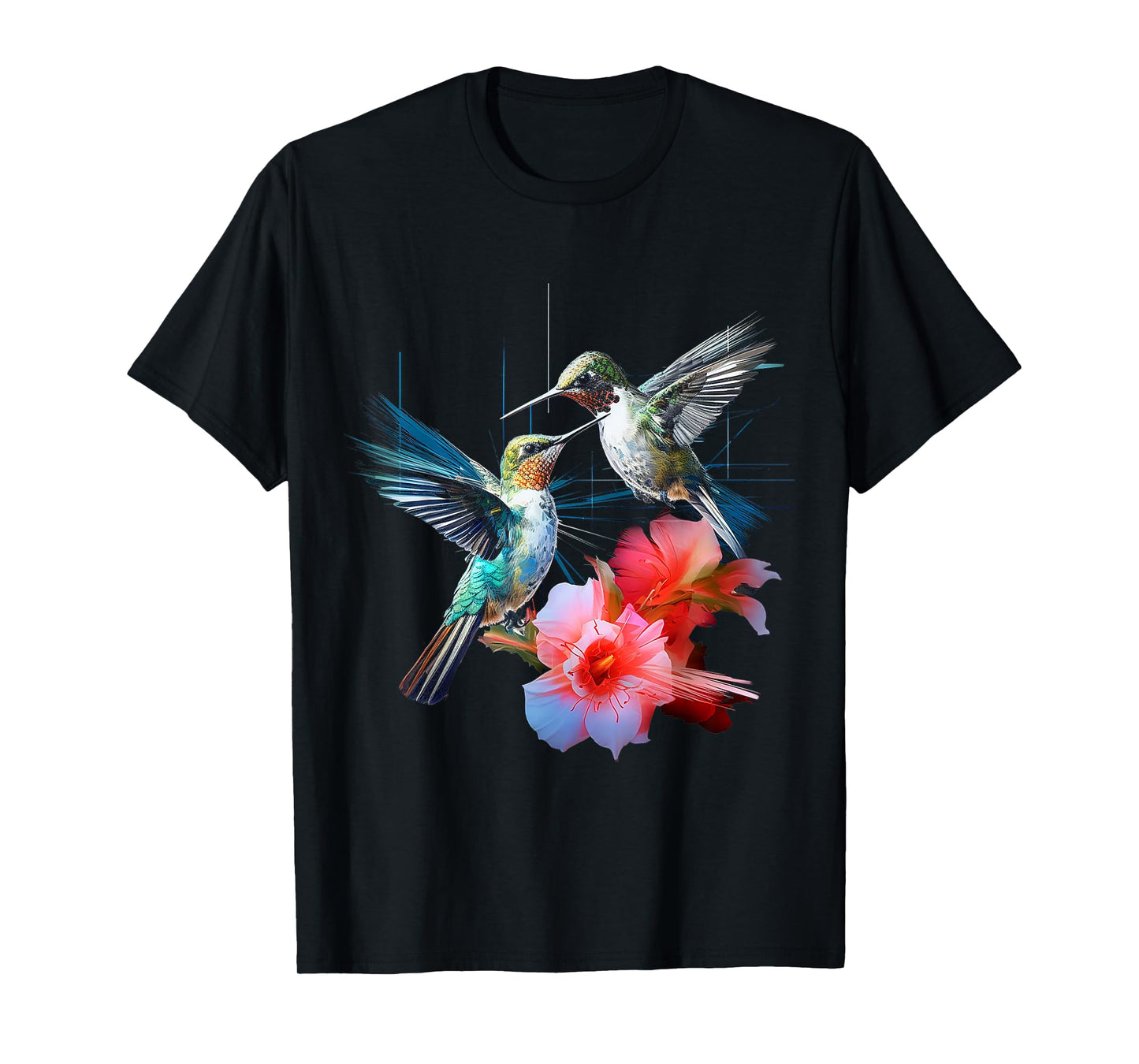 Hummingbird Flowers Fantasy Colorful Animal Art Bird T-Shirt