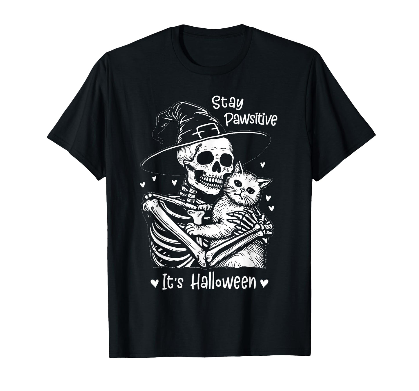 Stay Pawsitive, it’s Halloween Pet Black Cat Spooky Skeleton T-Shirt
