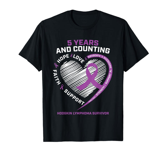 5 Years Cancer Free Gifts Women Hodgkin's Lymphoma Survivor T-Shirt