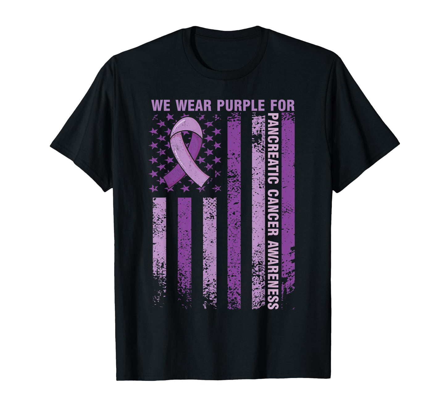 Pancreatic Cancer Awareness We Wear Purple Flag American T-Shirt