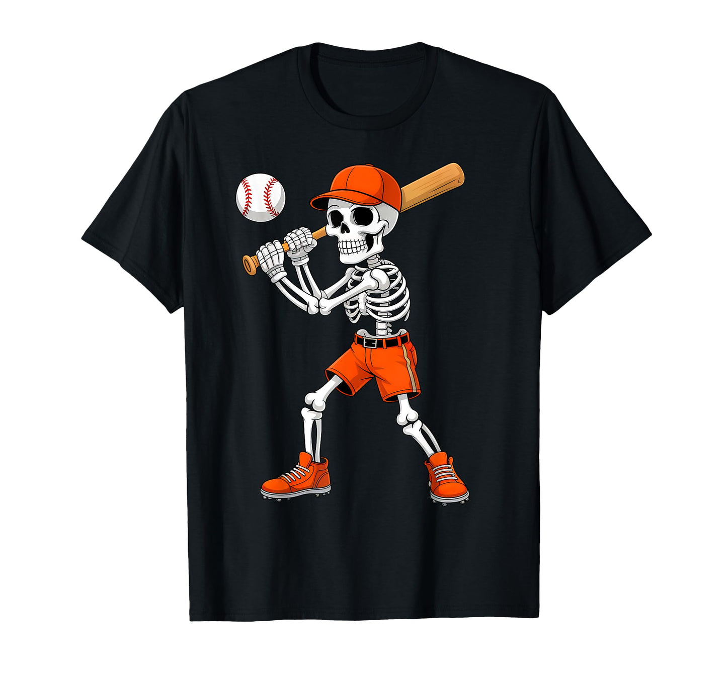Funny Skeleton Play Baseball Halloween Costume Boys Men Kids T-Shirt