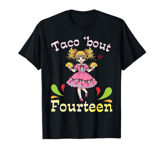 Cute Girl with Tacos I Taco Bout Fourteen Years Old Birthday T-Shirt