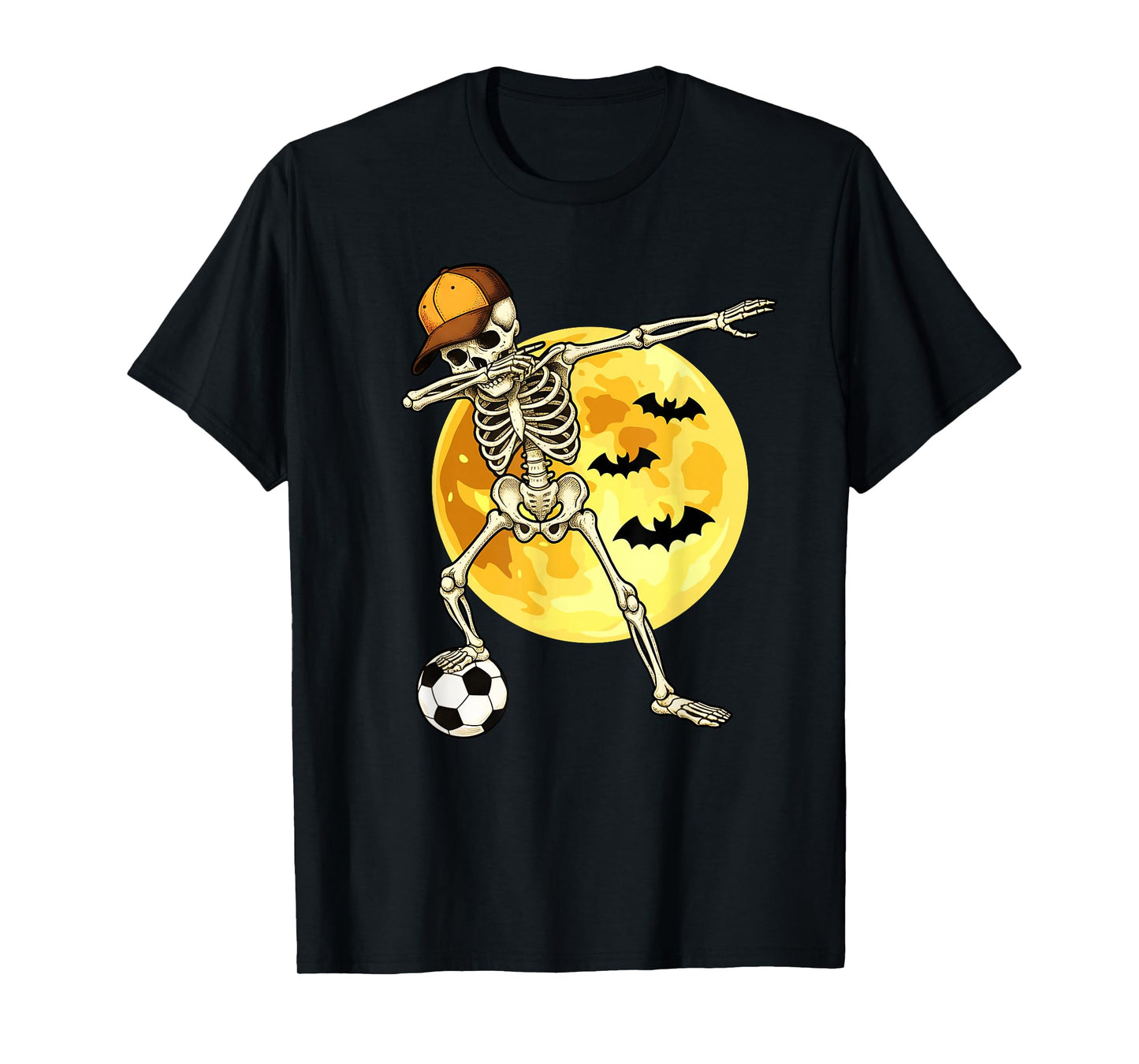 Dabbing Skeleton Soccer Player Halloween Moon T-Shirt