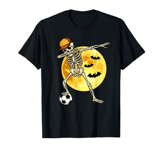 Dabbing Skeleton Soccer Player Halloween Moon T-Shirt