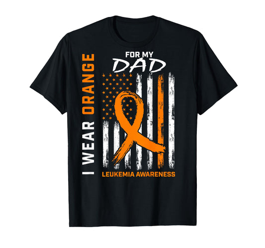 I Wear Orange For My Dad Leukemia Awareness American Flag T-Shirt