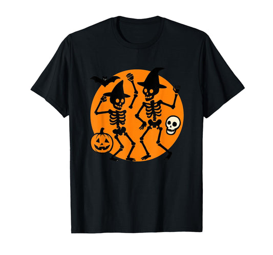 Dancing Skeletons Pumpkin Halloween Vibes T-Shirt