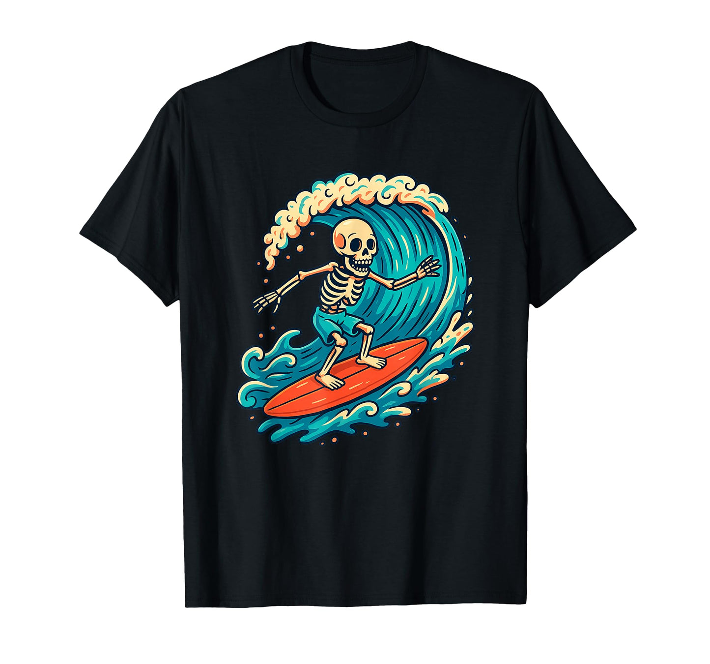 Skeleton Surfer Vintage Big Wave Surfing Funny Halloween T-Shirt