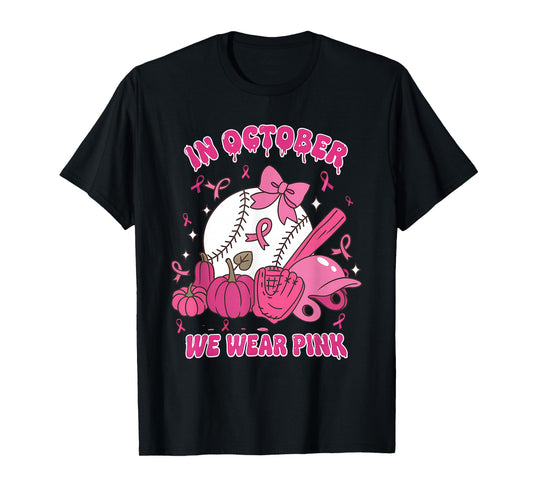 Baseball in October We Wear Pink Breast Cancer Awareness Kid T-Shirt