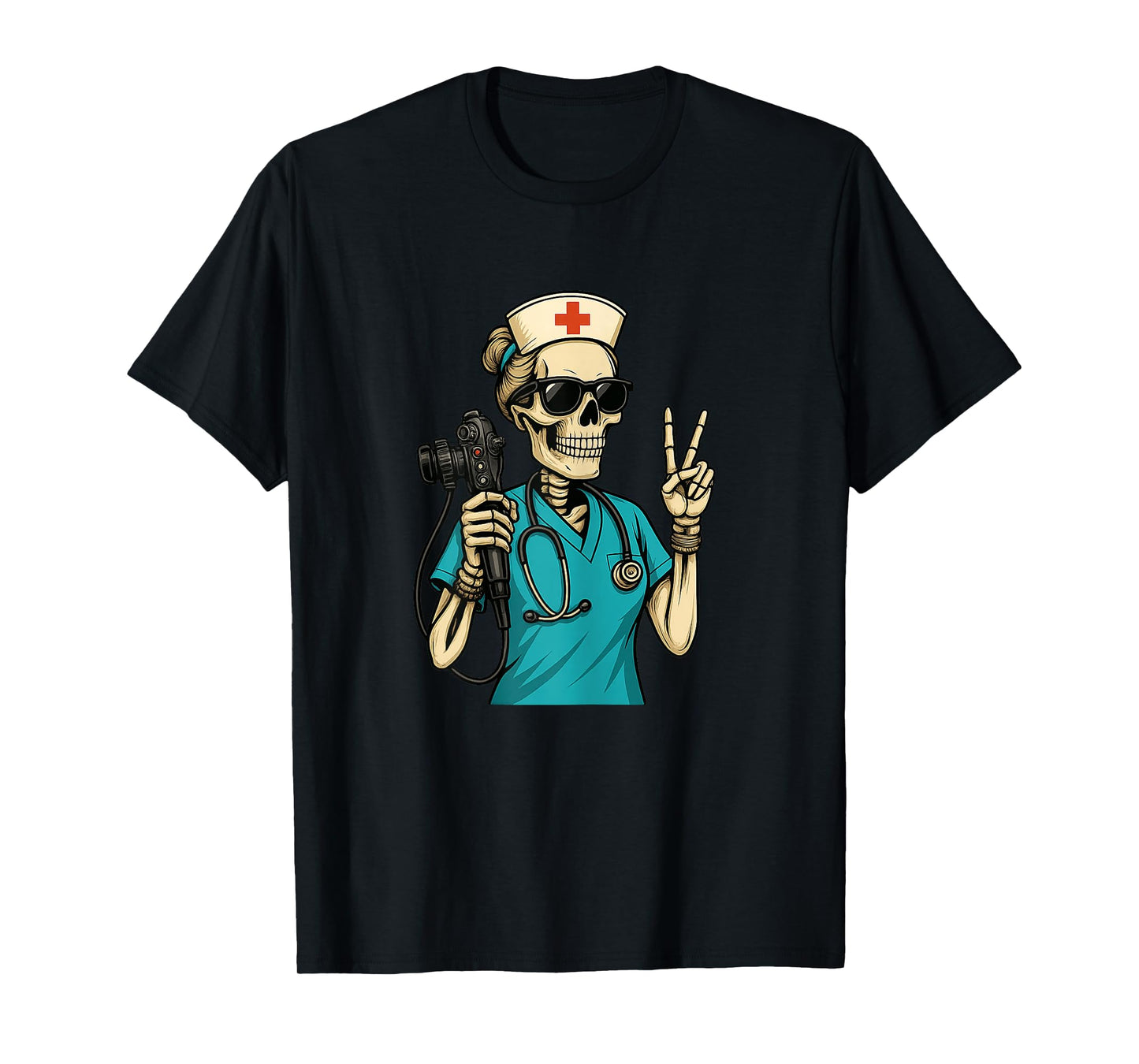 Funny Skeleton Goth Nurse Gastro RN Peace Sign Halloween T-Shirt