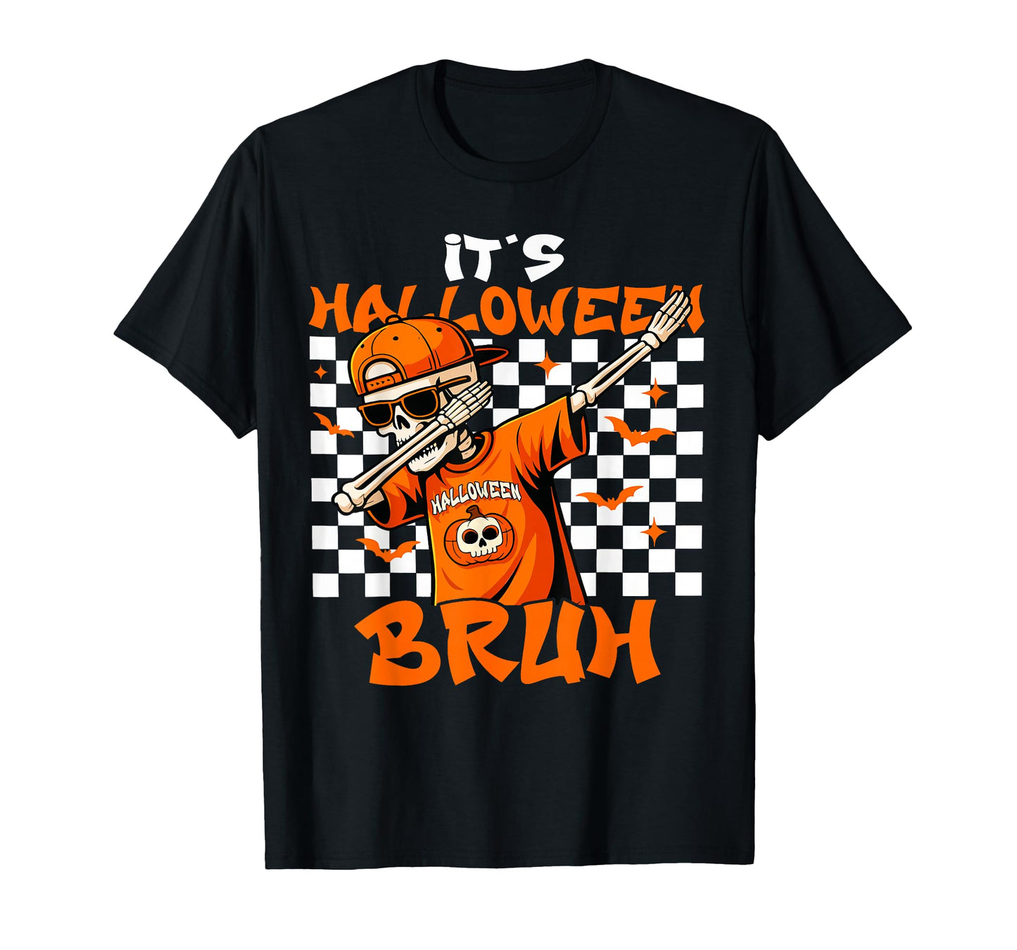 Bruh Halloween Dabbing Skeleton Spooky Vibes Pumpkin Season T-Shirt