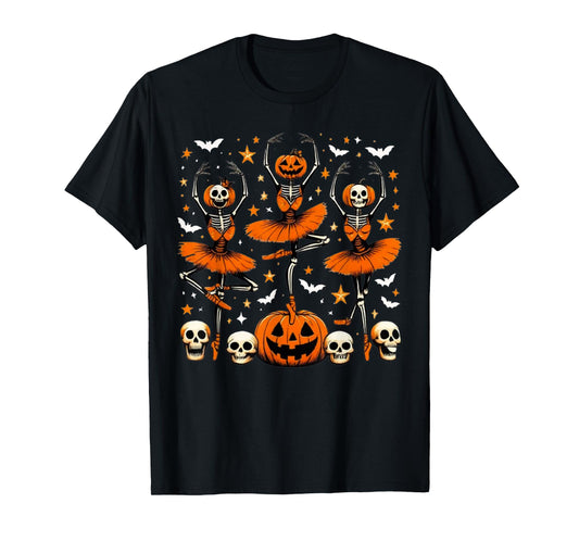 Ballet Pumpkin Skeleton Scary Halloween Men Women Boys Girls T-Shirt