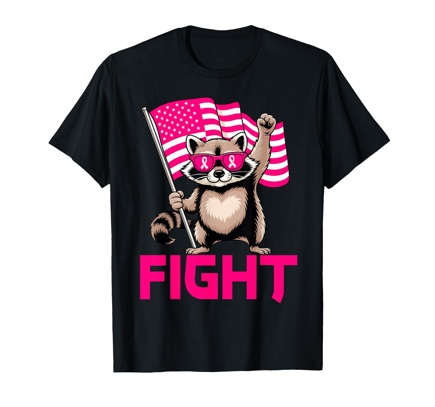 Feral Raccoon to Support Women in October We Wear Pink Flag T-Shirt