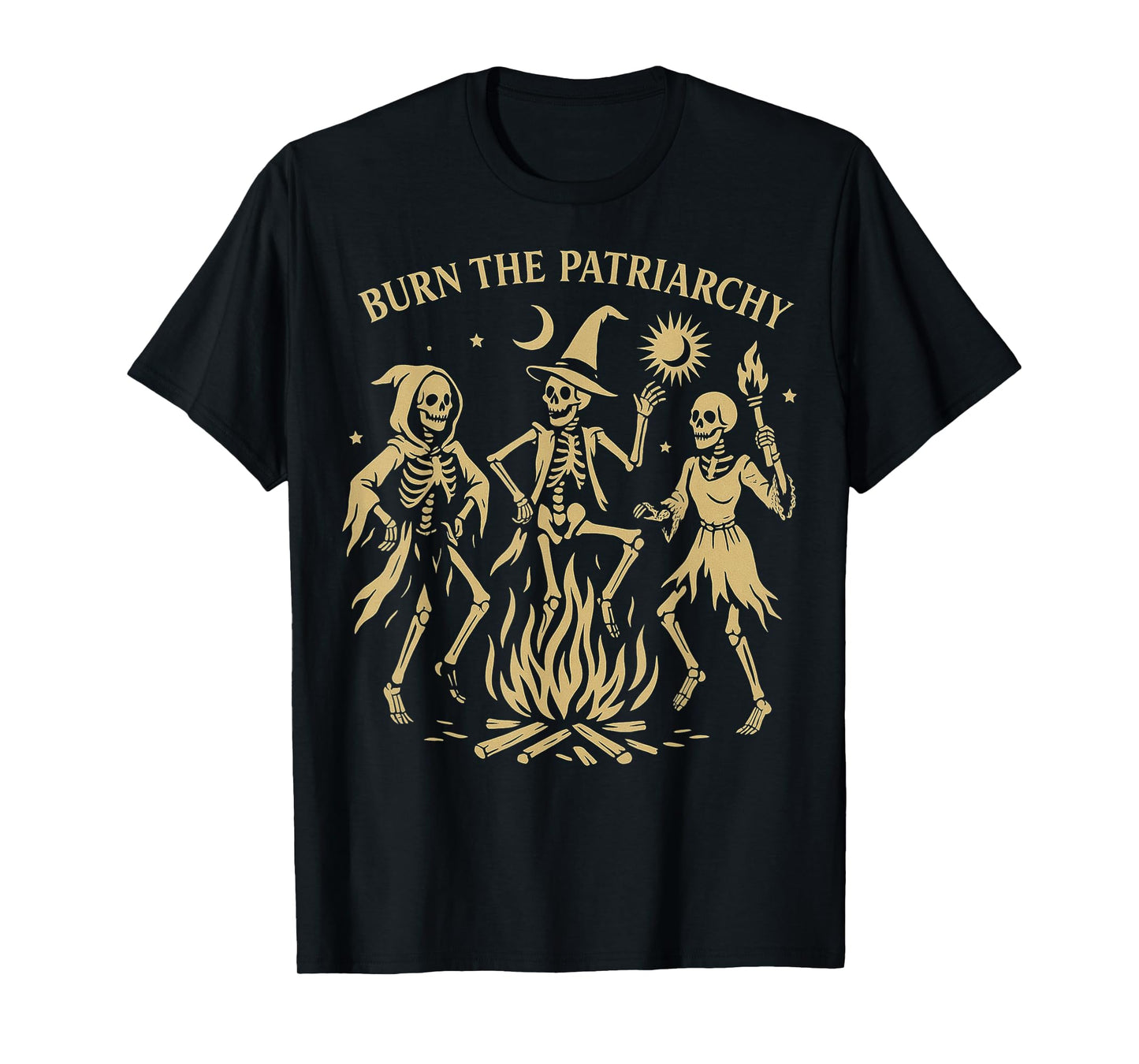 Burn The Patriarchy Funny Feminist Halloween Skeleton Witch T-Shirt