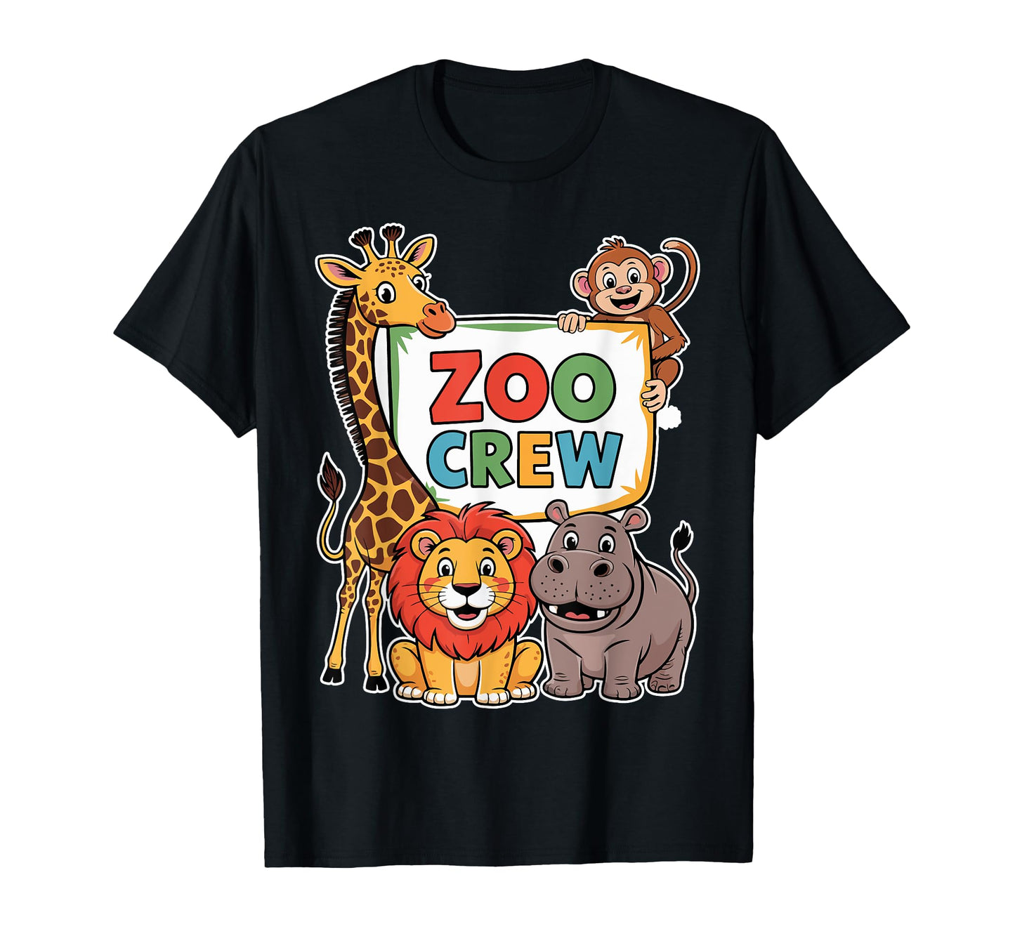 Zoo Crew Wildlife Safari Animals Giraffe Monkey Lion Hippo T-Shirt