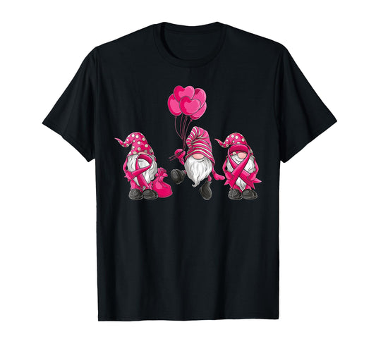 gnomes Breast Cancer Awareness Pink Ribbon women girls T-Shirt