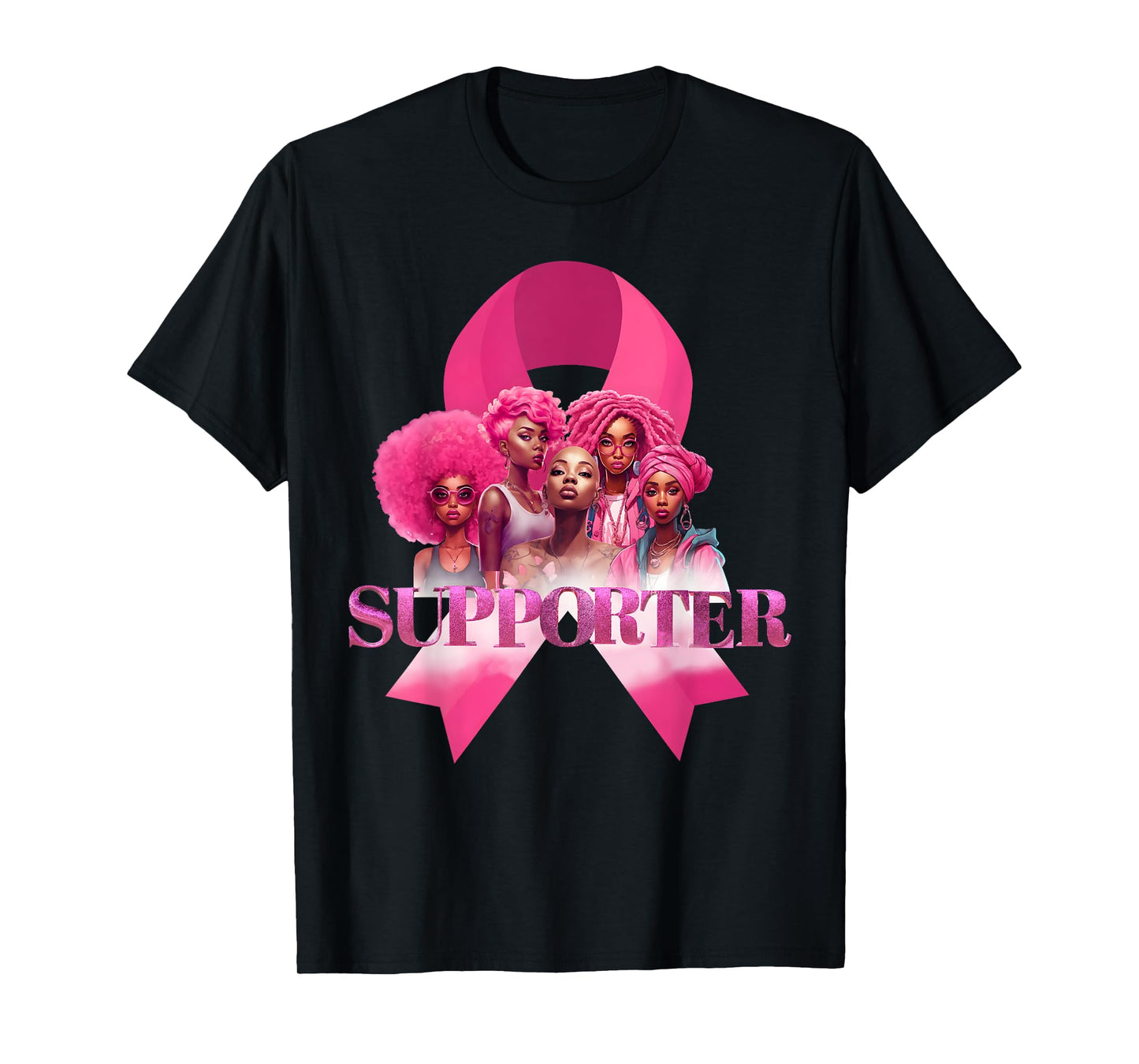 Breast Cancer Supporter Black Women In October We Wear Pink T-Shirt