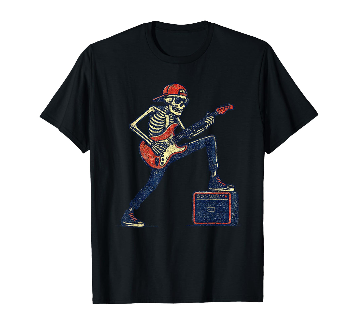 Vintage Halloween Skeleton Guitar Rock Funny Spooky Costume T-Shirt