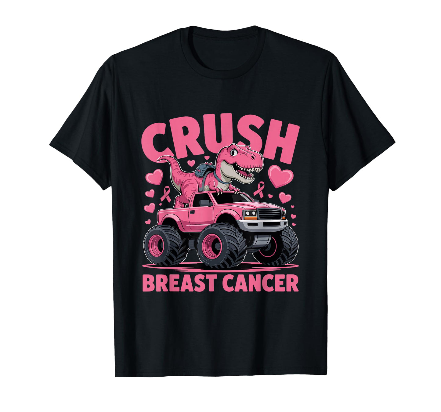Crush Breast Cancer Awareness Pink T rex Monster Truck T-Shirt