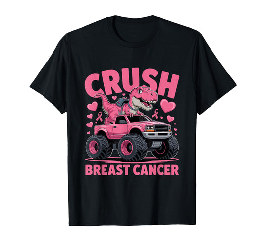 Crush Breast Cancer Awareness Pink T rex Monster Truck T-Shirt