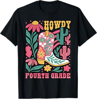Howdy 4th Grade Western Cowboy Cowgirls Fourth Grade Teacher T-Shirt