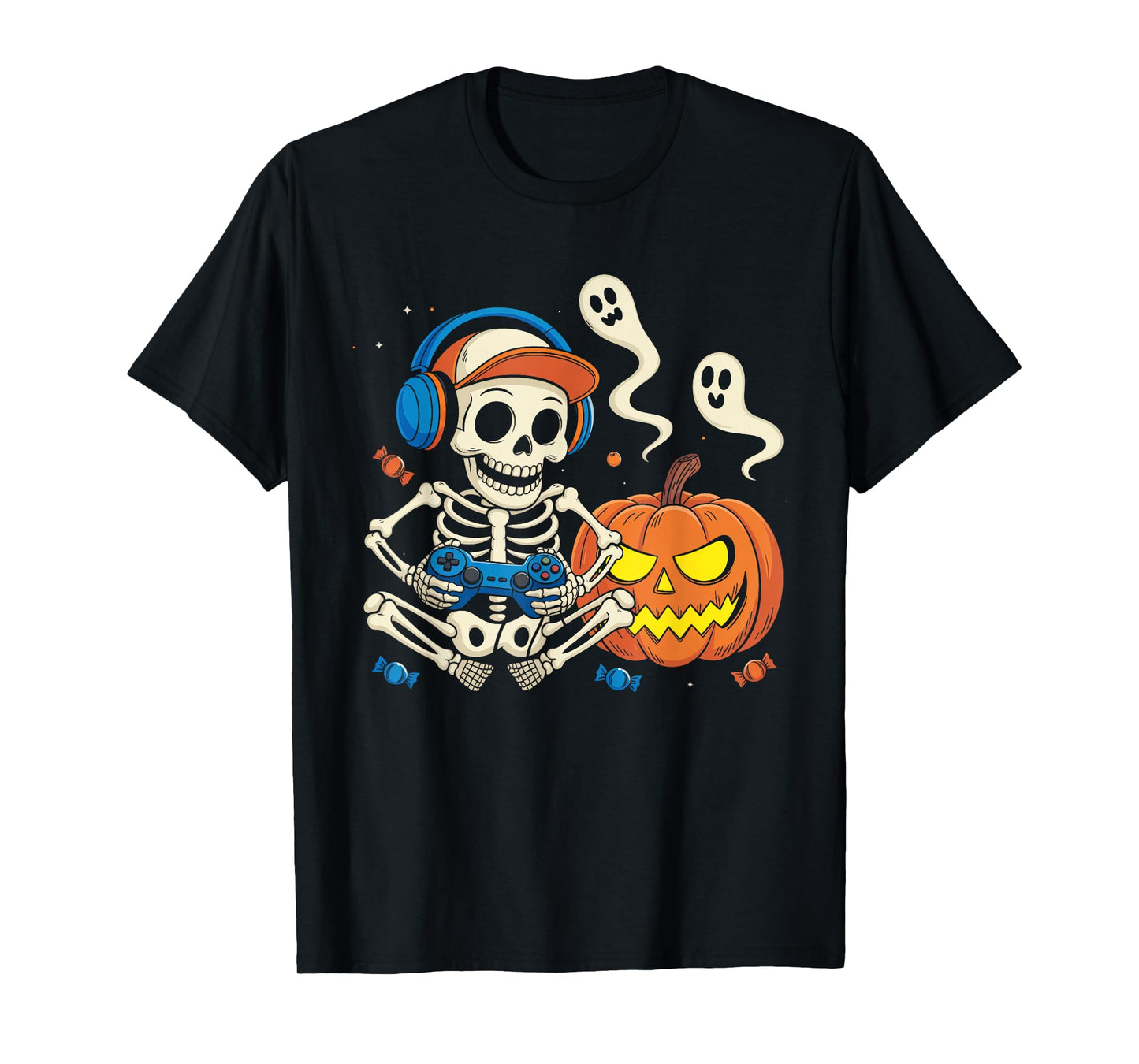 Halloween Shirts Cool Teen Boy Skeleton Gaming Men Halloween T-Shirt