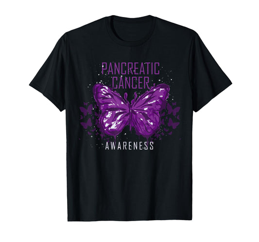 Insect Purple Ribbon Butterfly Pancreatic Cancer Awareness T-Shirt