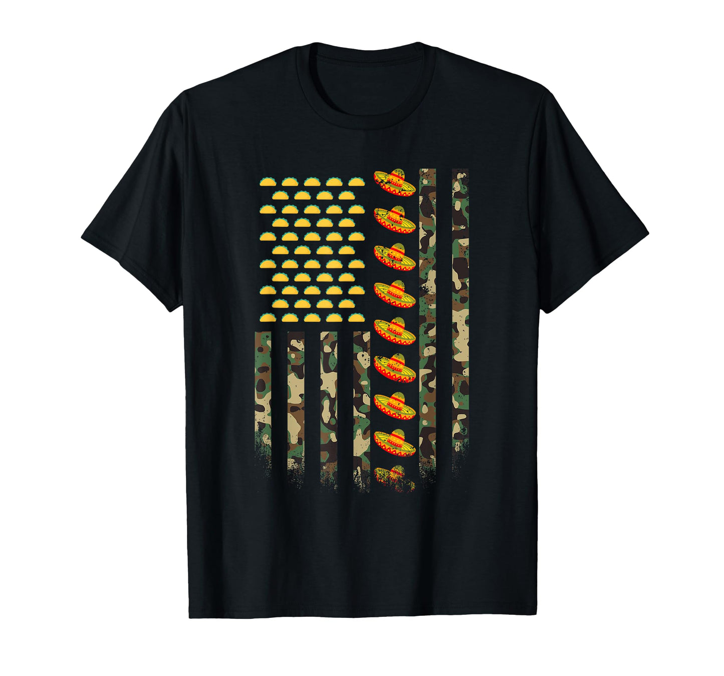 Camo American Flag Camouflage Cinco De Mayo Sombrero Tacos T-Shirt