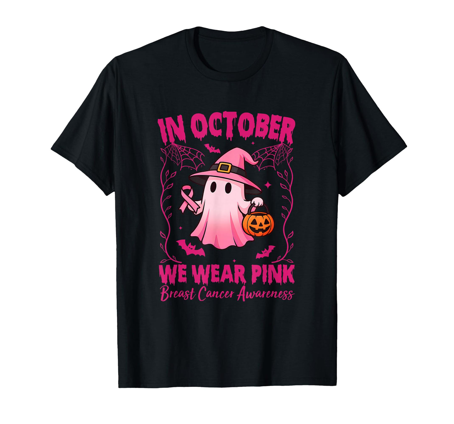 in October We Wear Pink Breast Cancer Awareness Halloween T-Shirt