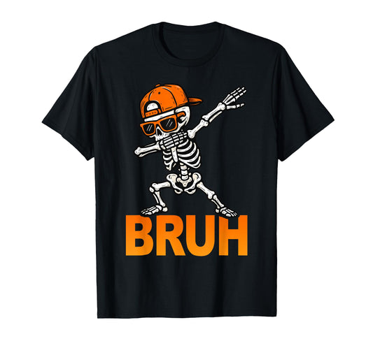 Dabbing Skeleton Bruh Halloween Dab Trick Or Treat Boys Kids T-Shirt
