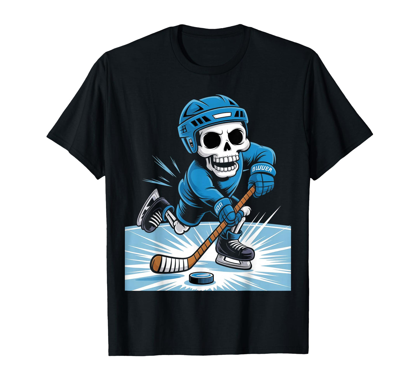 Skeleton Ice Hockey Halloween Costume Boys Men Funny Sport T-Shirt