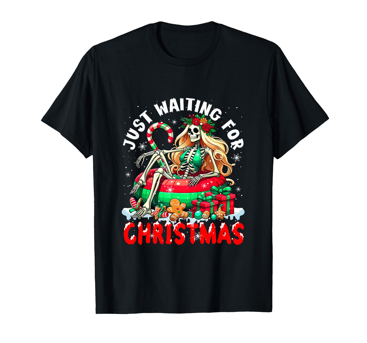 Waiting for Christmas Skeleton Woman Relaxing Xmas Cookies T-Shirt