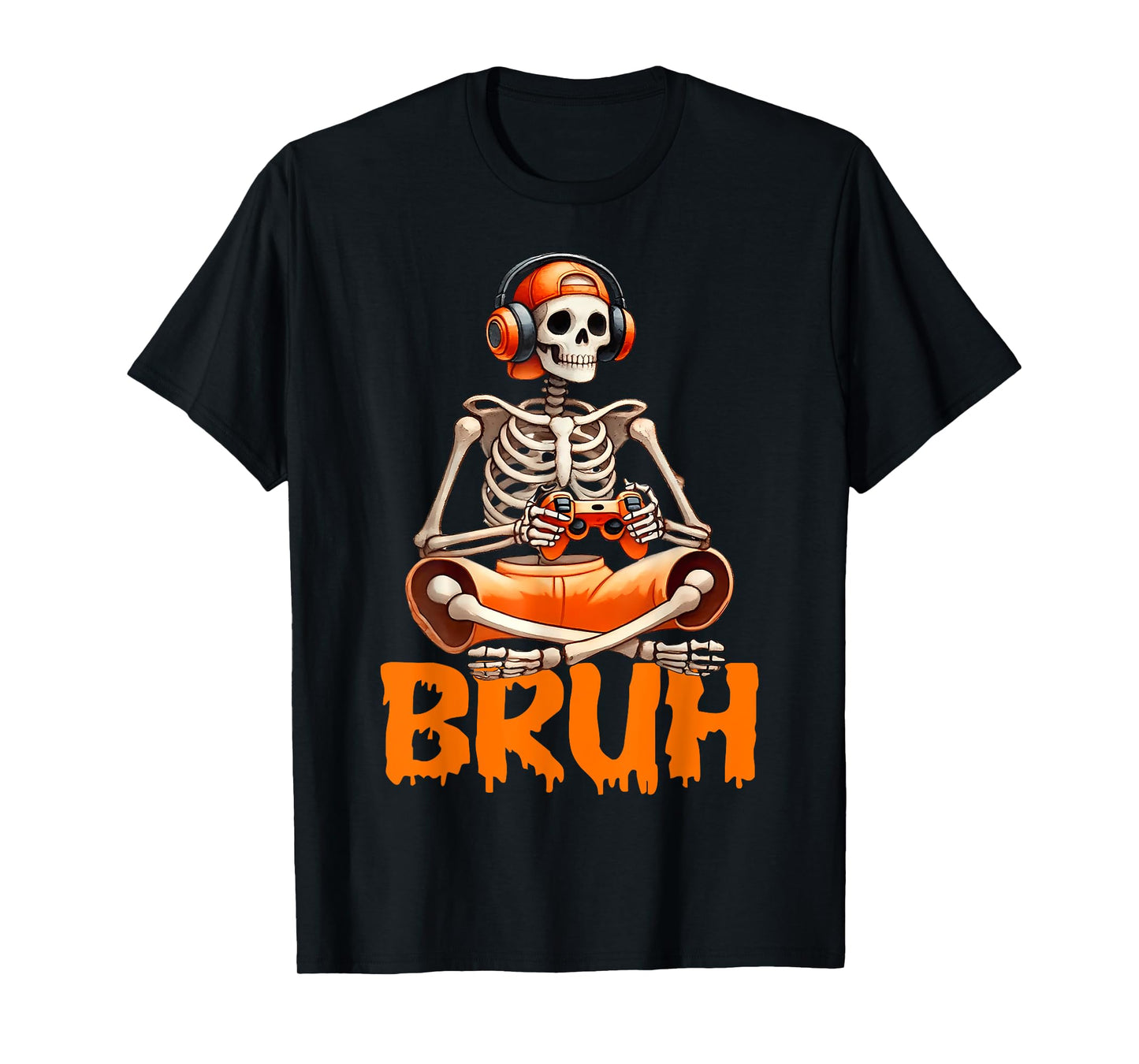 Bruh Halloween Boys Kids Gamer Mens Skeleton Video Gaming T-Shirt