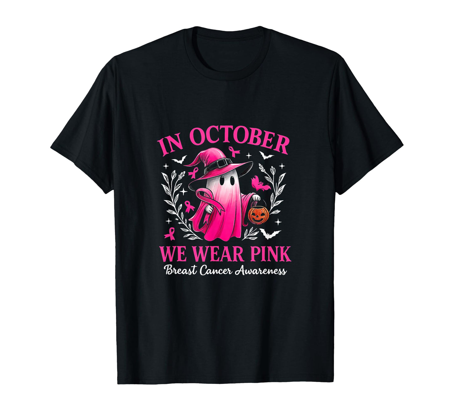 in October We Wear Pink Ghost Awareness Halloween T-Shirt