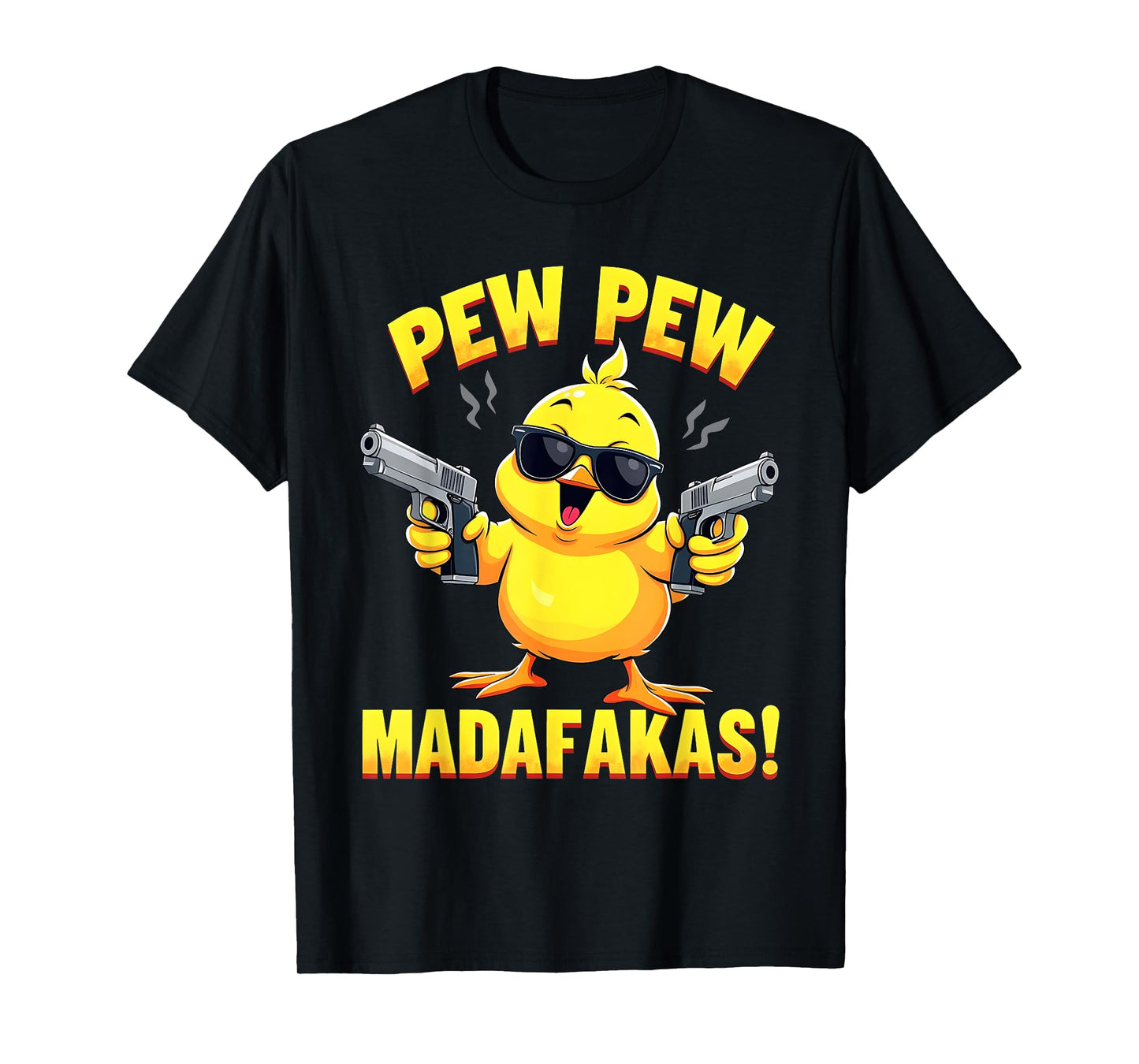 Retro With Gun Pew Madafakas Pew Funny Meme Duck T-Shirt