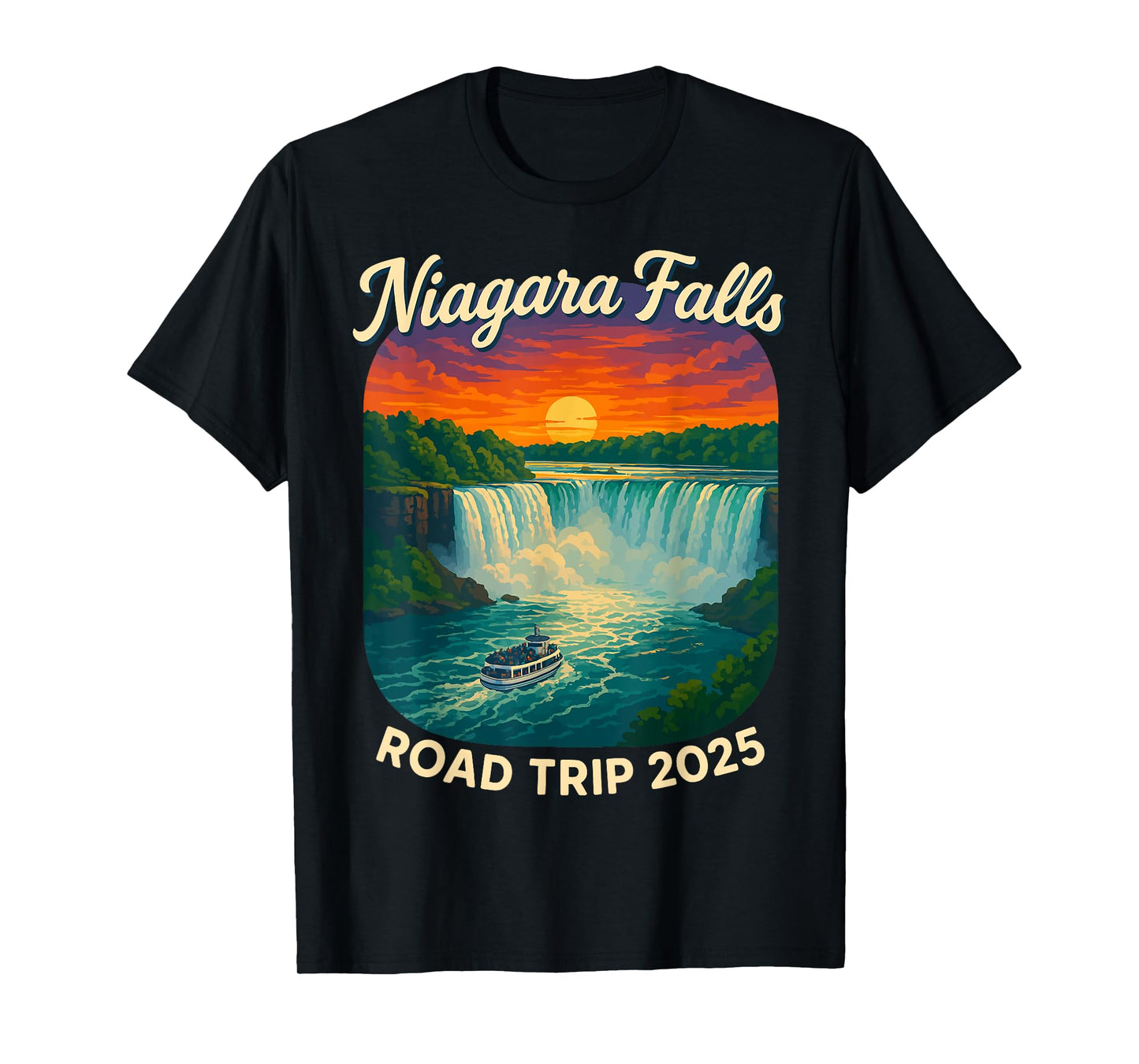 Niagara Falls Road Trip 2025 Vintage Sunset Waterfall Travel T-Shirt