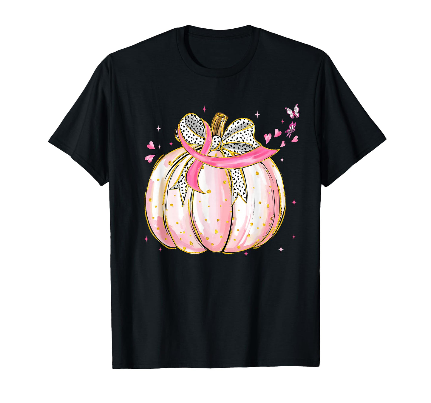 Coquette Bow Pink Ribbon Pumpkin Breast Cancer Awareness T-Shirt