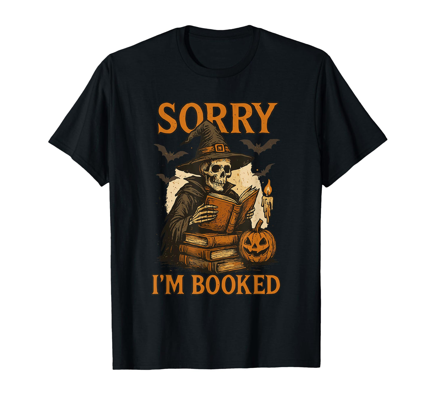 Sorry I’m Booked Funny Halloween Skeleton Reading Book Lover T-Shirt