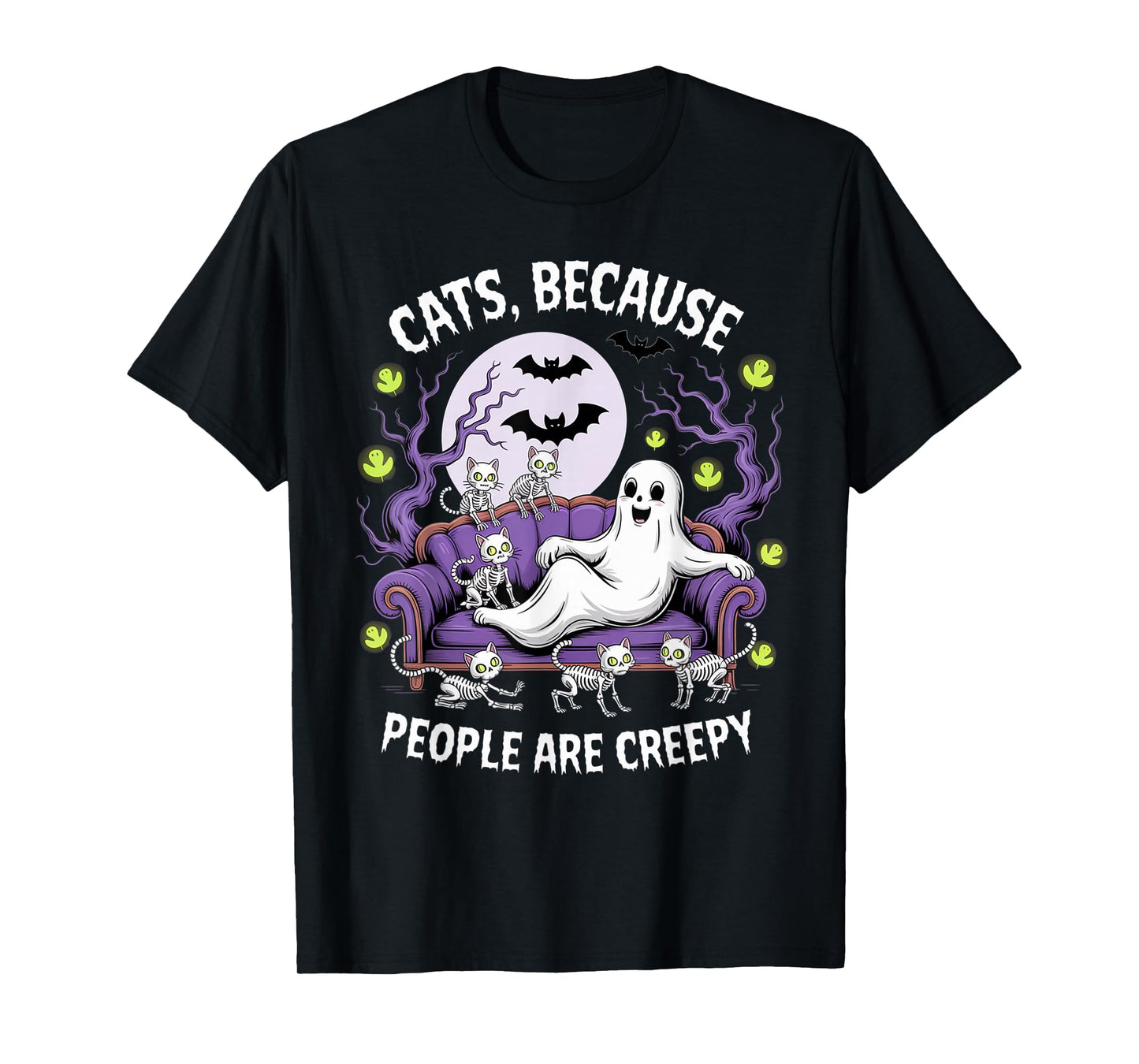 Cats Because People are Creepy Ghost Halloween Cat Mom Kids T-Shirt