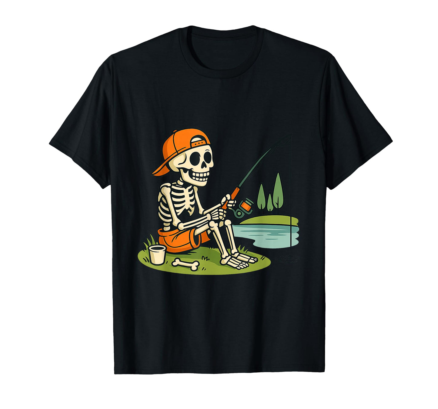 Skeleton Fishing Halloween Costume Funny Fishing Boys Kids T-Shirt