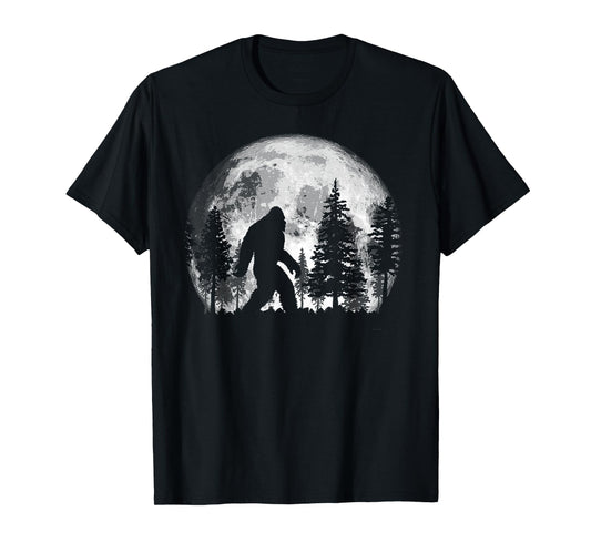 Bigfoot in the Forest Hiding at Night Full Moon Trees Nature T-Shirt