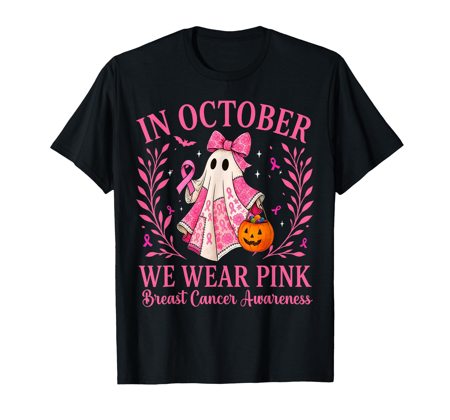 Breast Cancer Women Halloween in October We Wear Pink T-Shirt