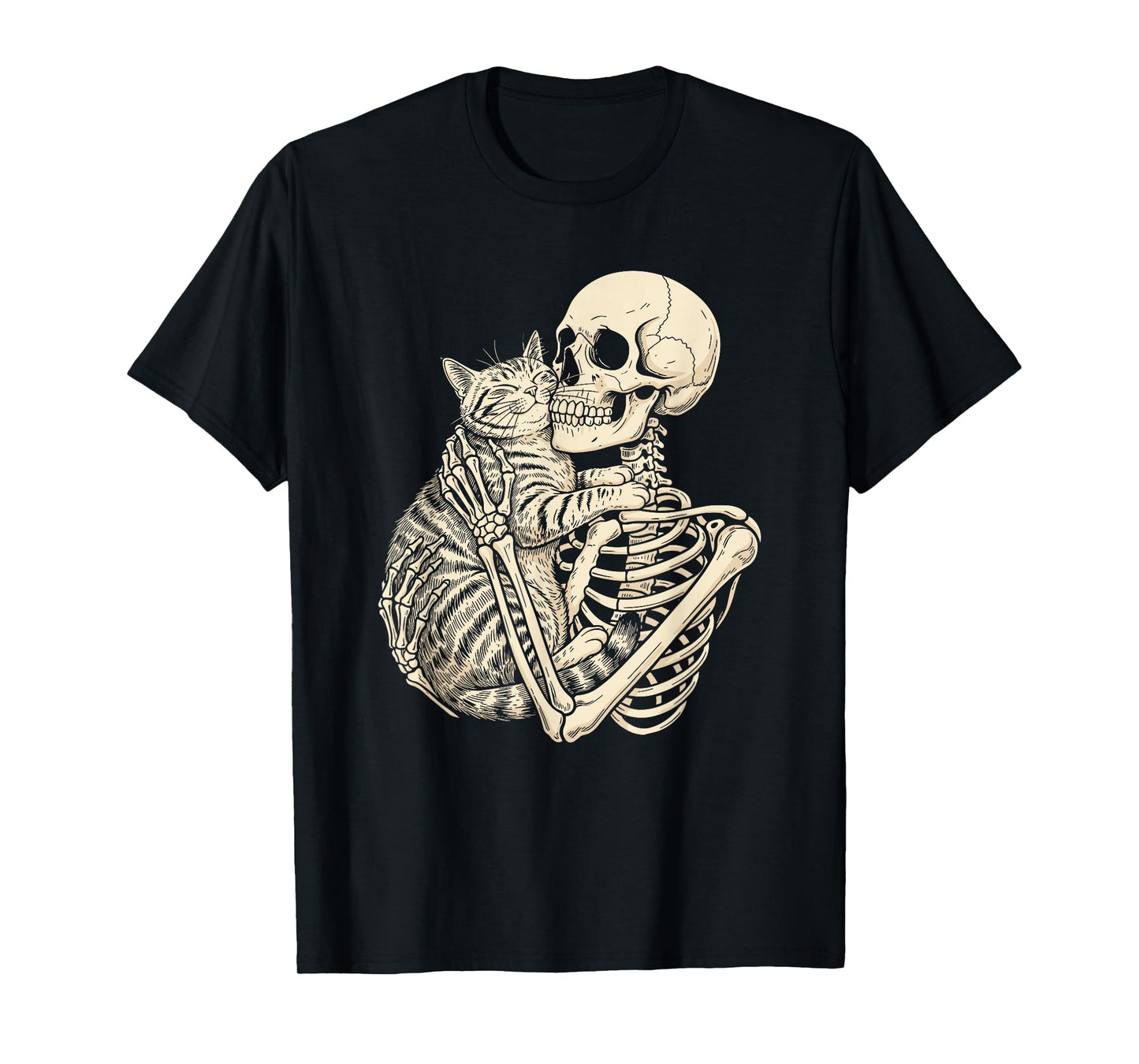 Skeleton Hugging Cat Lovers Halloween T-Shirt