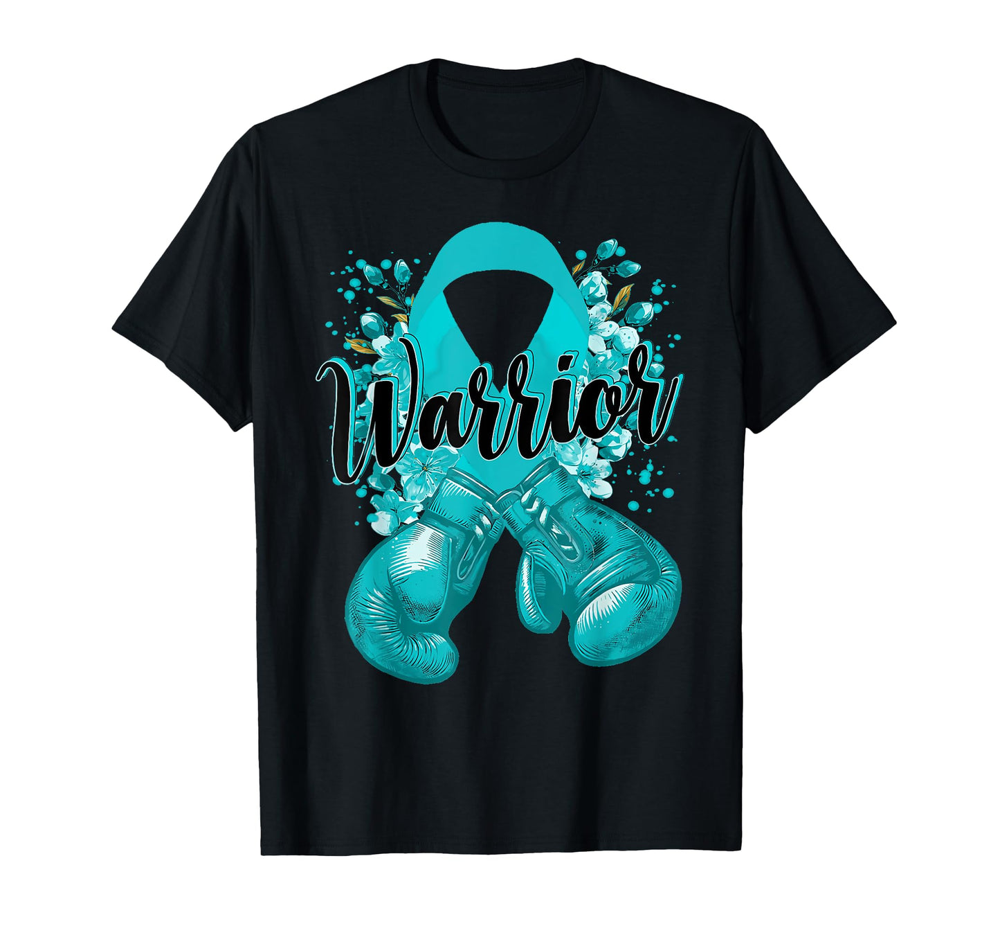 Warrior Boxing Gloves Teal Ribbon Cervical Cancer Awareness T-Shirt