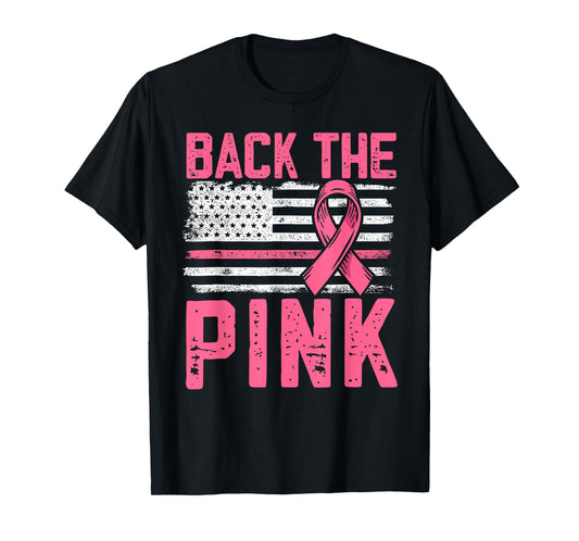 Back The Pink Breast Cancer Awareness American Flag Vintage T-Shirt