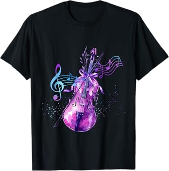 Violin Lilac Violin Watercolor Flowers T-Shirt