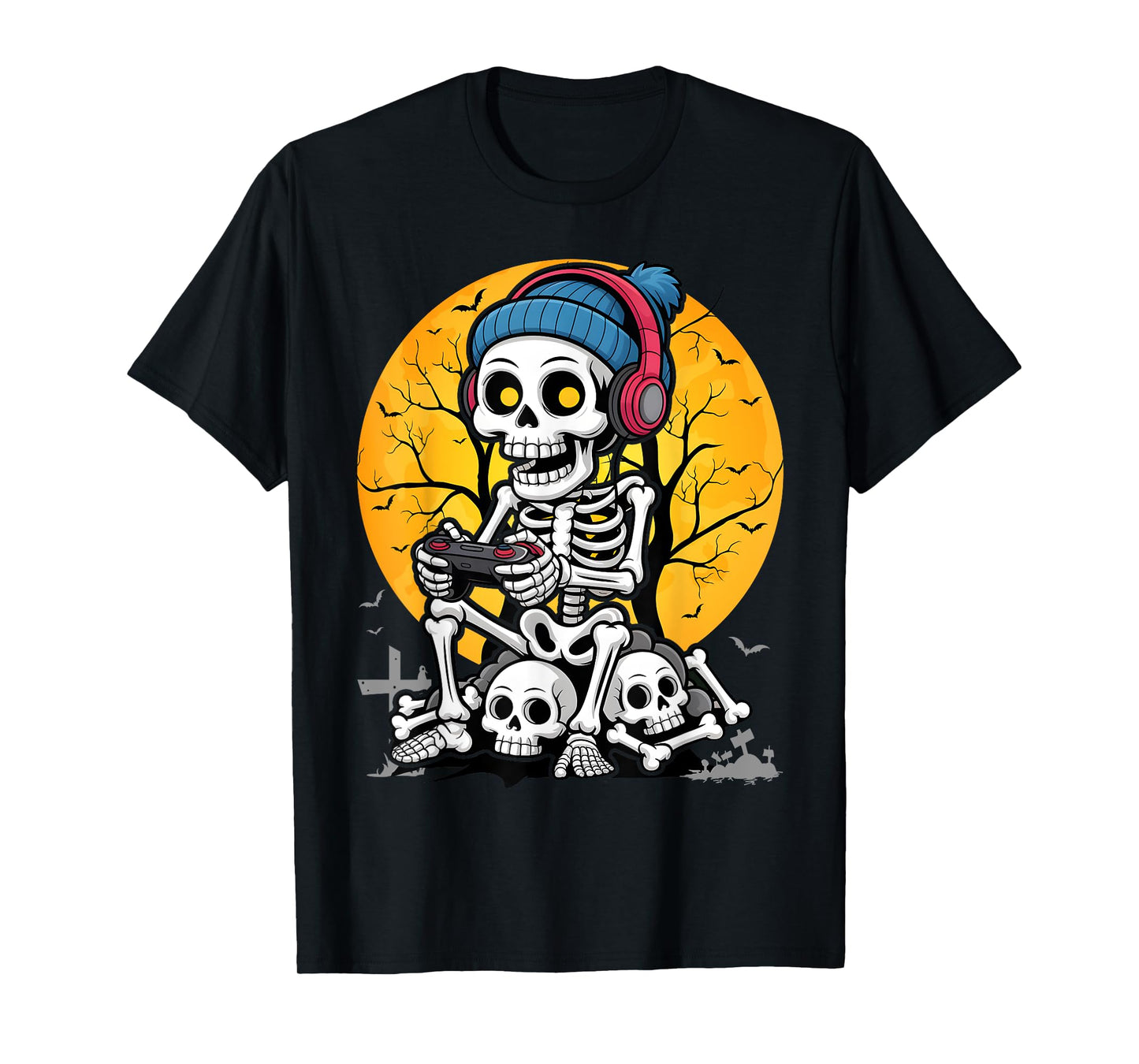 Halloween Skeleton Gamer Video Game Boys Kids Teens Gaming T-Shirt