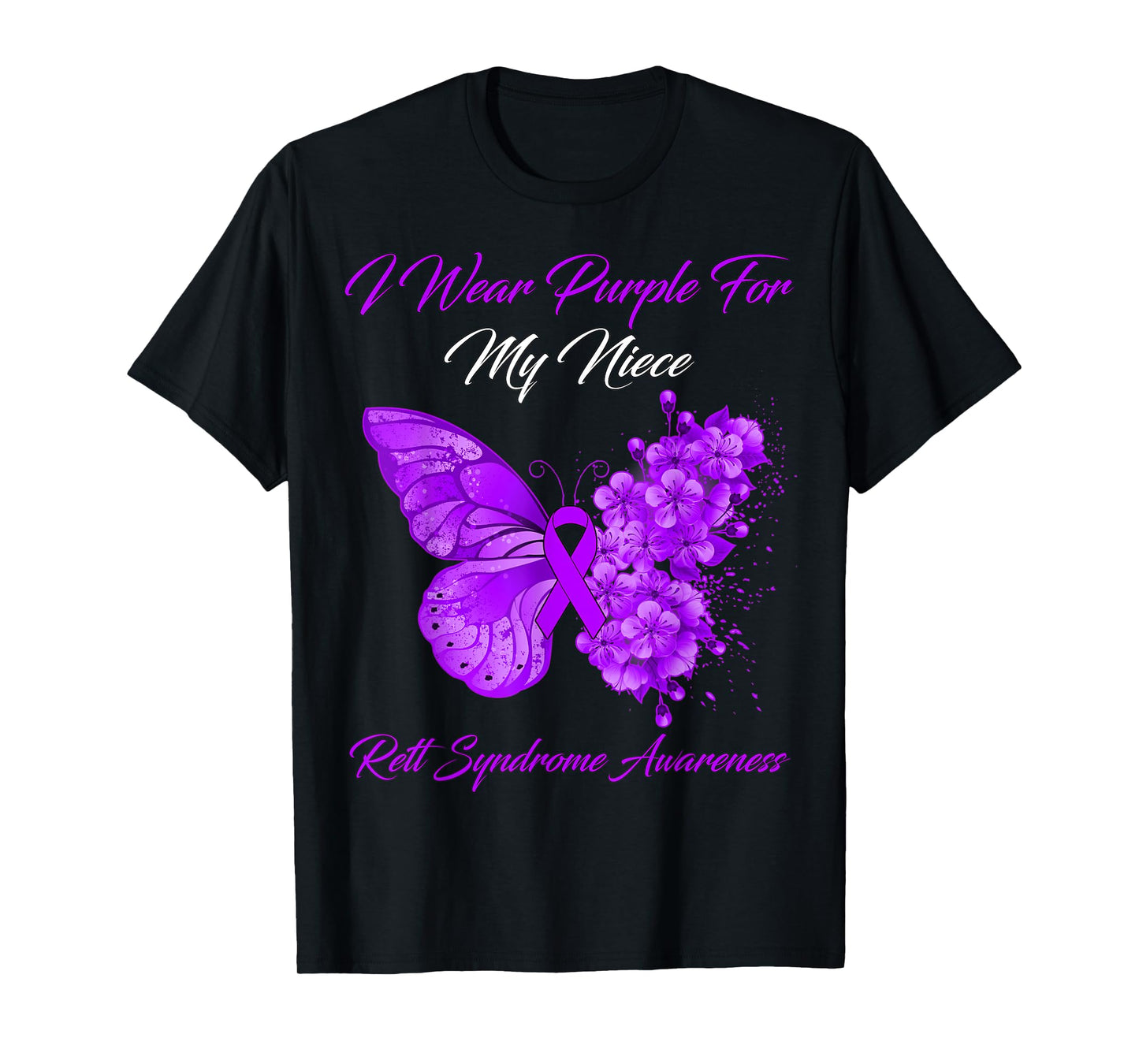 Butterfly I Wear Purple For My Niece Rett Syndrome Awareness T-Shirt