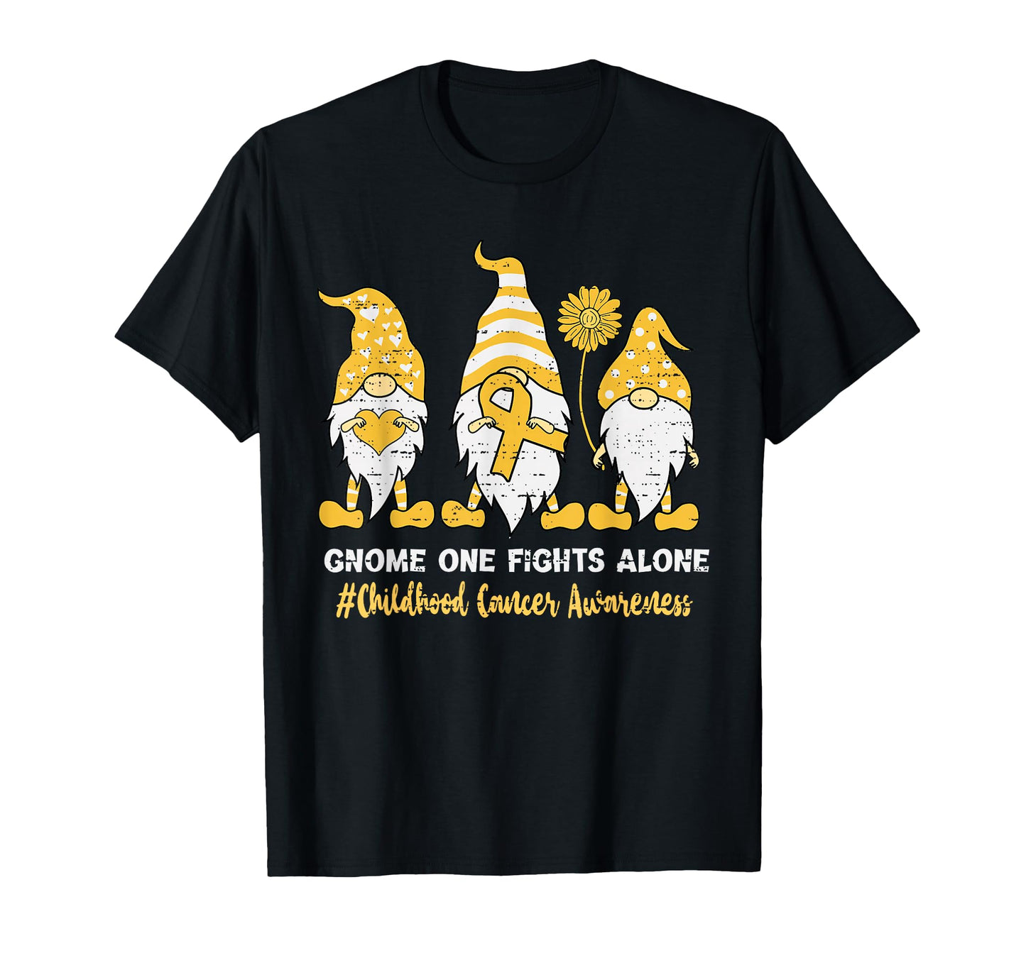 Childhood Cancer Awareness Gold Gnome Ribbon Boys Girls Kids T-Shirt