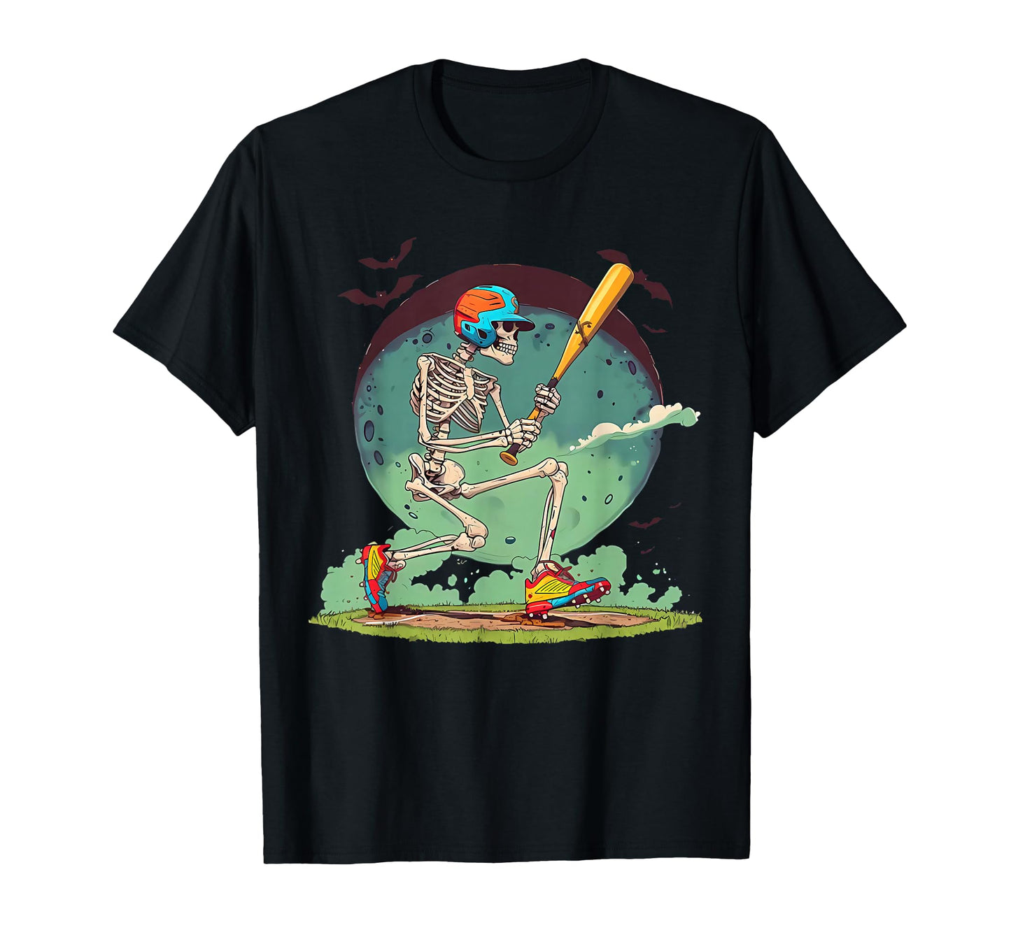 Skeleton Baseball Player Halloween Costume Funny Men Boys T-Shirt